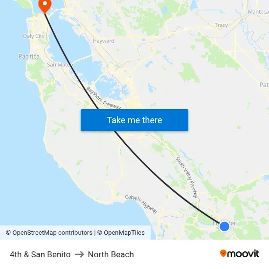 4th & San Benito to North Beach map