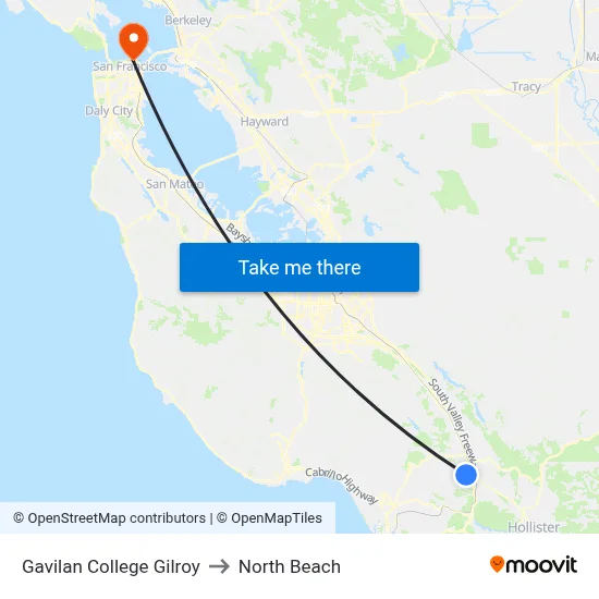 Gavilan College Gilroy to North Beach map