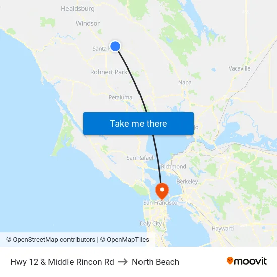 Hwy 12 & Middle Rincon Rd to North Beach map