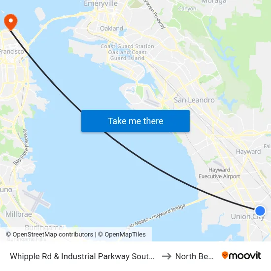 Whipple Rd & Industrial Parkway Southwest to North Beach map