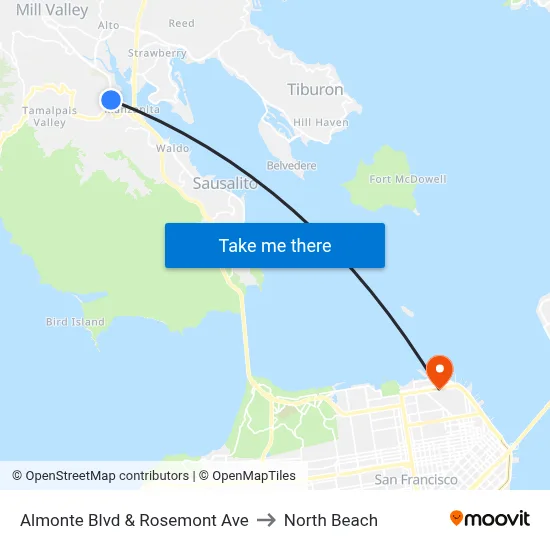 Almonte Blvd & Rosemont Ave to North Beach map