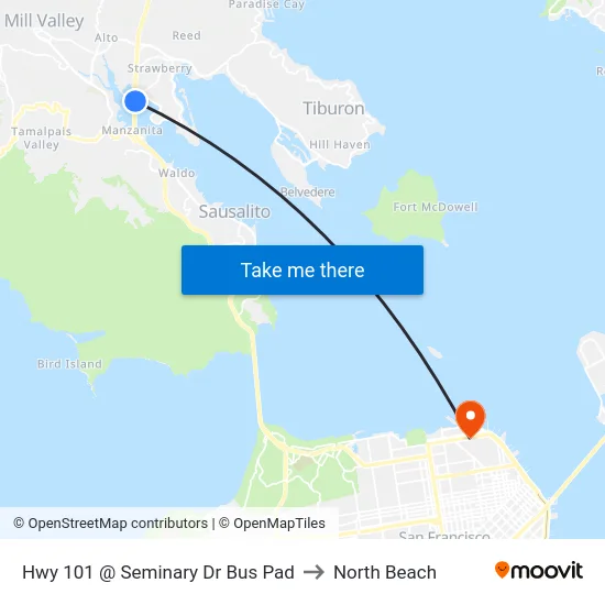 Hwy 101 @ Seminary Dr Bus Pad to North Beach map