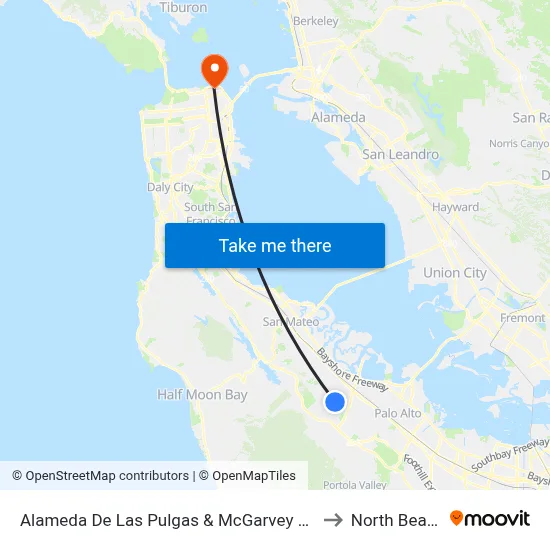 Alameda De Las Pulgas & McGarvey Ave to North Beach map