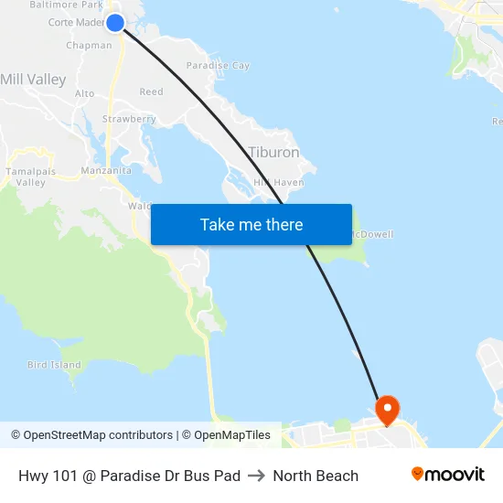 Hwy 101 @ Paradise Dr Bus Pad to North Beach map