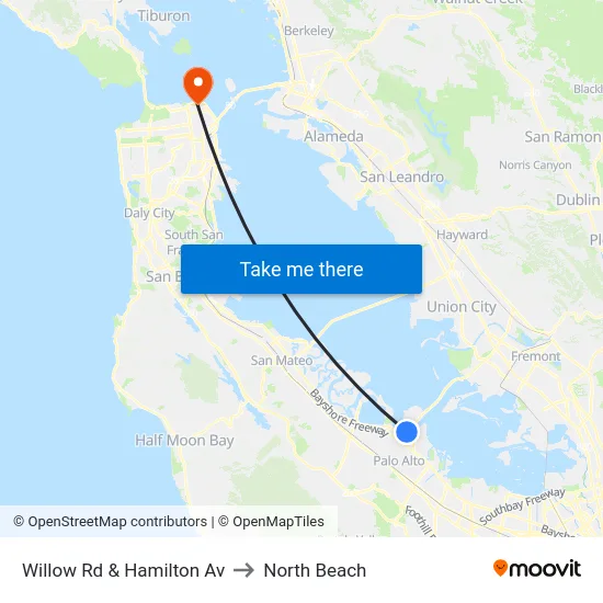 Willow Rd & Hamilton Av to North Beach map