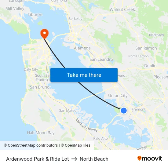 Ardenwood Park & Ride Lot to North Beach map
