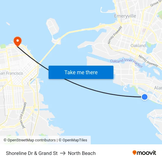 Shoreline Dr & Grand St to North Beach map