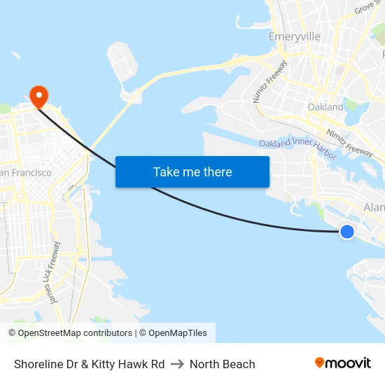 Shoreline Dr & Kitty Hawk Rd to North Beach map