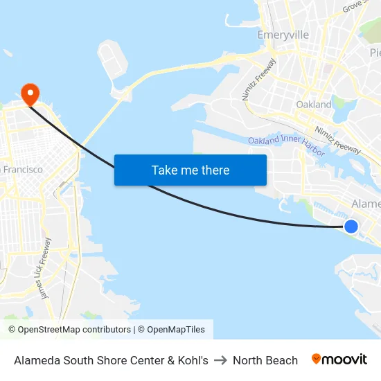 Alameda South Shore Center & Kohl's to North Beach map