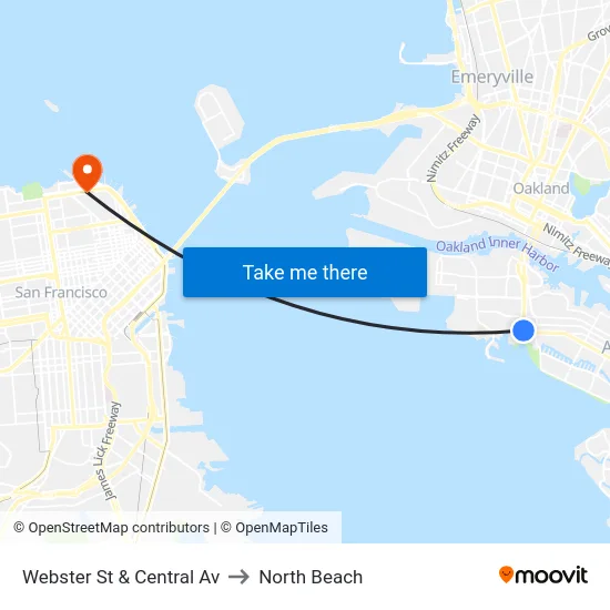 Webster St & Central Av to North Beach map