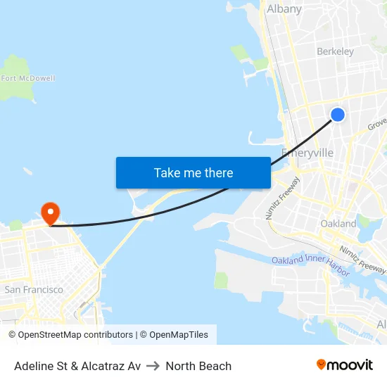 Adeline St & Alcatraz Av to North Beach map