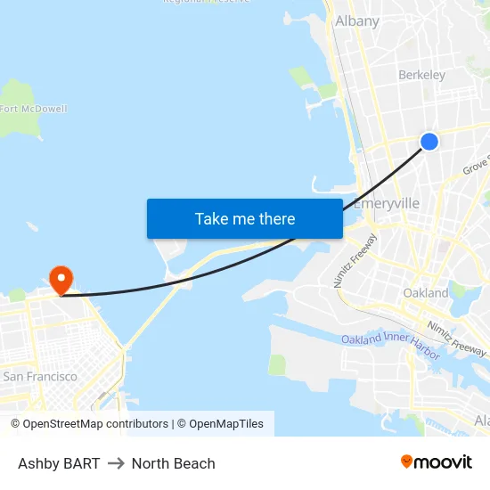 Ashby BART to North Beach map