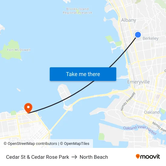 Cedar St & Cedar Rose Park to North Beach map