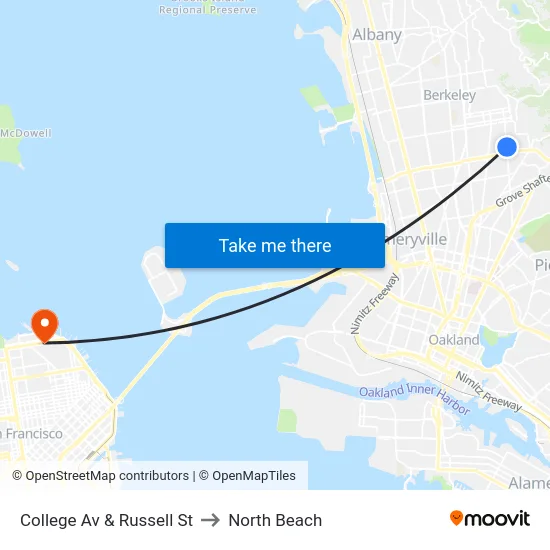 College Av & Russell St to North Beach map