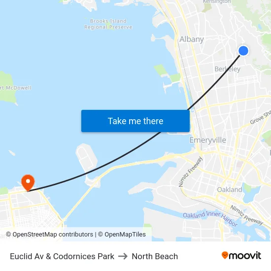 Euclid Av & Codornices Park to North Beach map