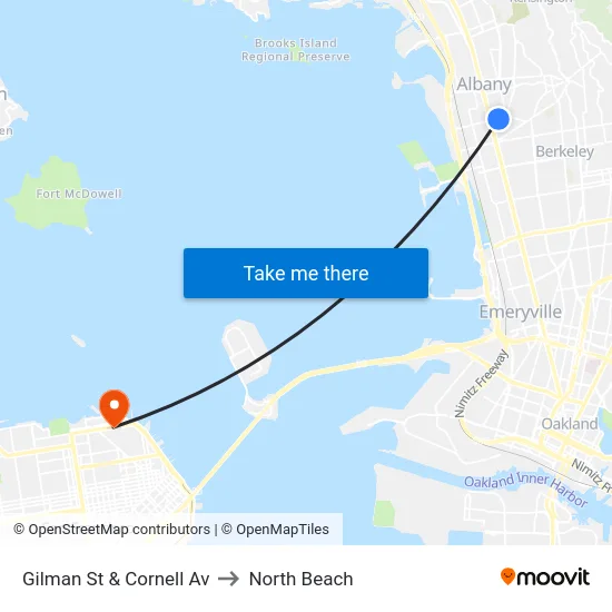 Gilman St & Cornell Av to North Beach map