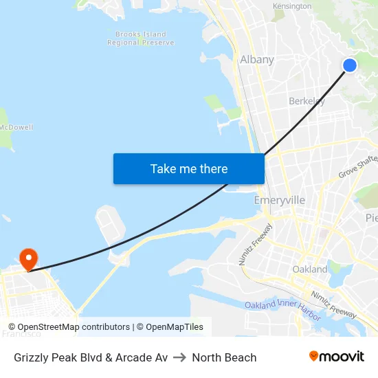 Grizzly Peak Blvd & Arcade Av to North Beach map