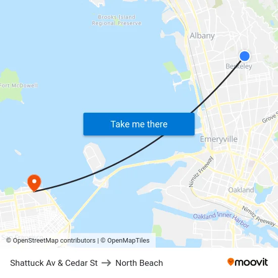Shattuck Av & Cedar St to North Beach map
