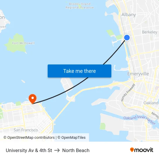 University Av & 4th St to North Beach map