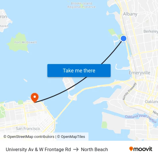University Av & W Frontage Rd to North Beach map