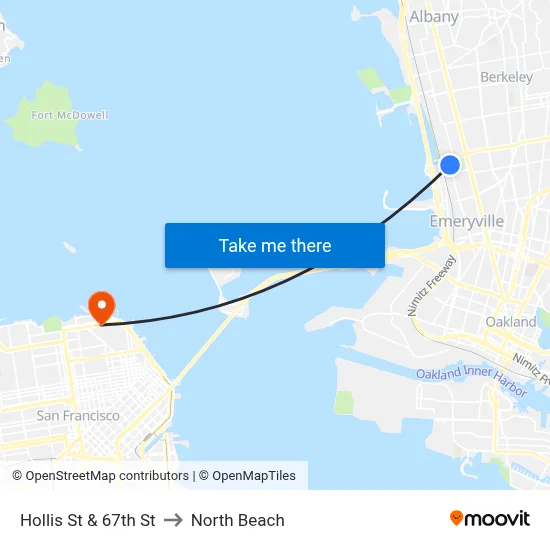 Hollis St & 67th St to North Beach map
