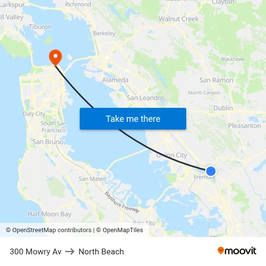 300 Mowry Av to North Beach map