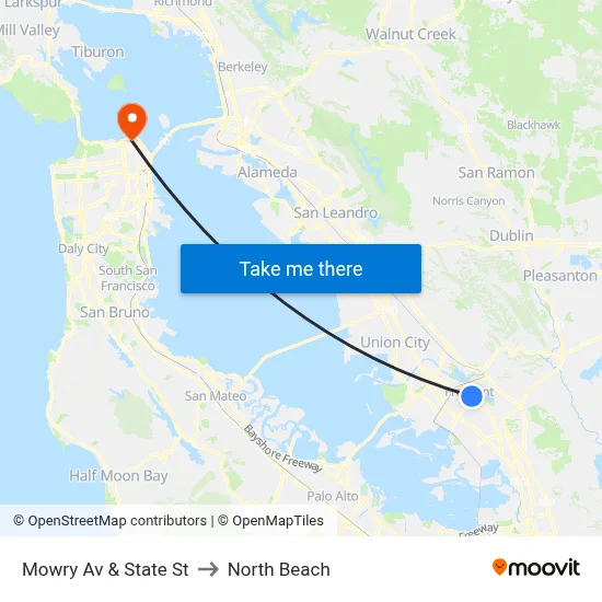 Mowry Av & State St to North Beach map