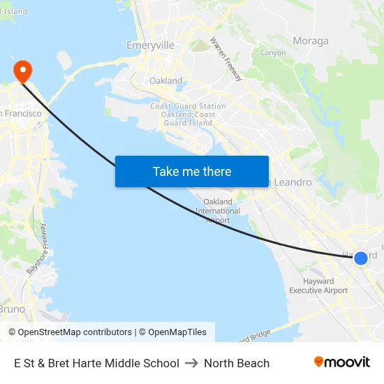 E St & Bret Harte Middle School to North Beach map