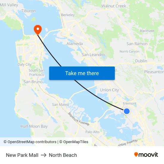 New Park Mall to North Beach map