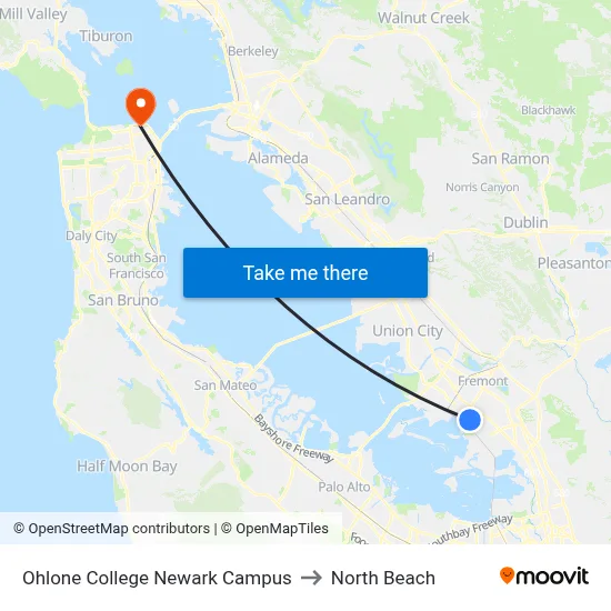 Ohlone College Newark Campus to North Beach map