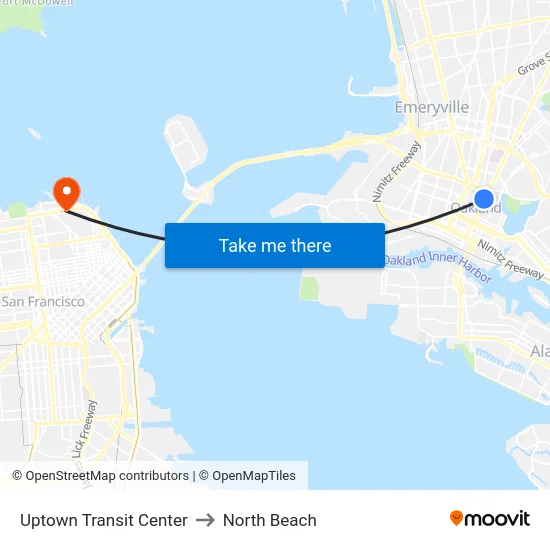 Uptown Transit Center to North Beach map