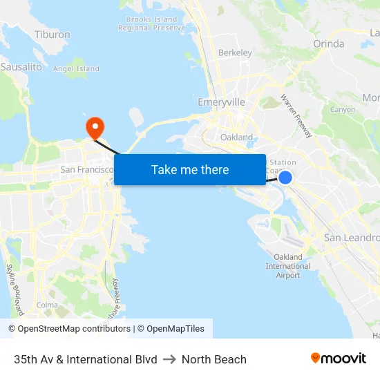 35th Av & International Blvd to North Beach map