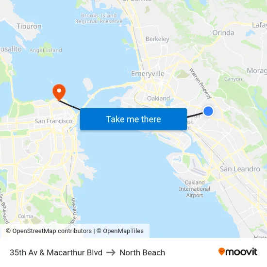35th Av & Macarthur Blvd to North Beach map