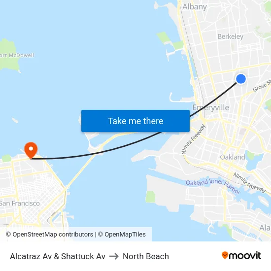 Alcatraz Av & Shattuck Av to North Beach map