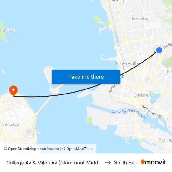 College Av & Miles Av (Claremont Middle School) to North Beach map