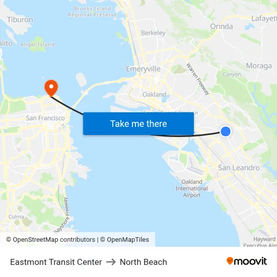 Eastmont Transit Center to North Beach map