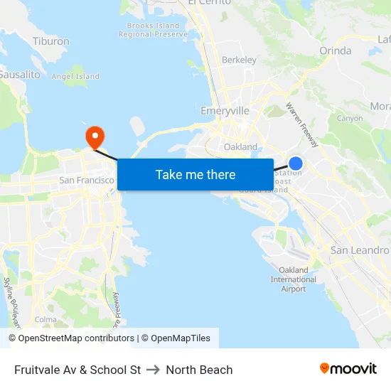 Fruitvale Av & School St to North Beach map