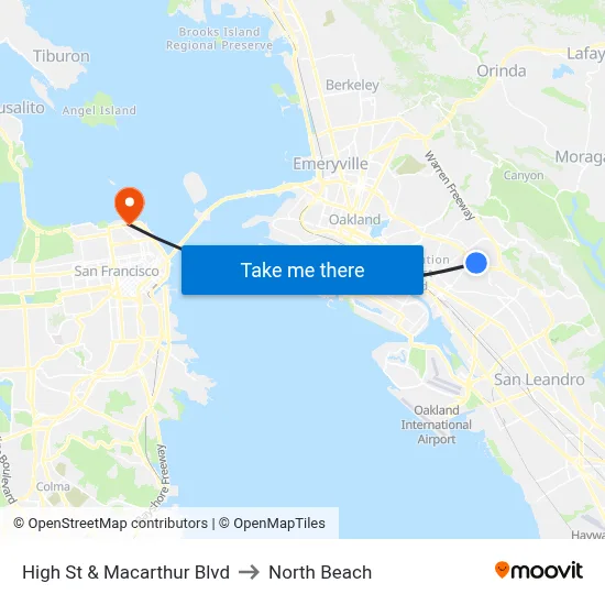 High St & Macarthur Blvd to North Beach map