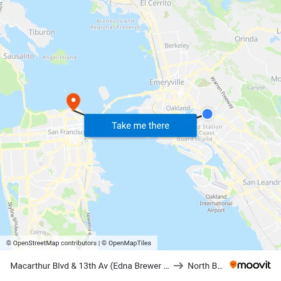 Macarthur Blvd & 13th Av (Edna Brewer Middle Sch.) to North Beach map