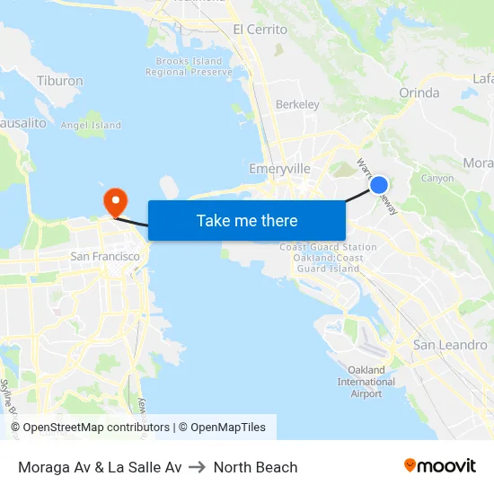 Moraga Av & La Salle Av to North Beach map