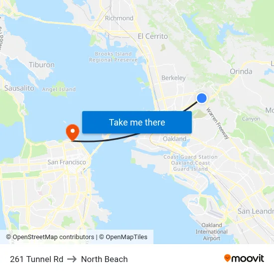 261 Tunnel Rd to North Beach map