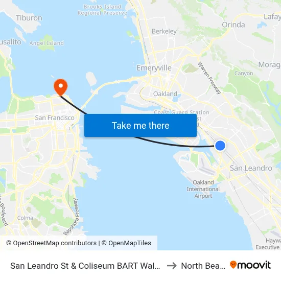 San Leandro St & Coliseum BART Walkway to North Beach map