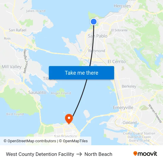 West County Detention Facility to North Beach map
