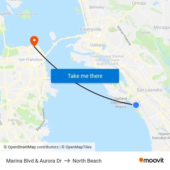 Marina Blvd & Aurora Dr to North Beach map
