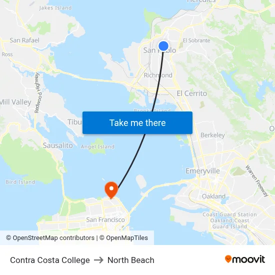 Contra Costa College to North Beach map