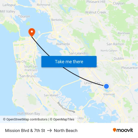 Mission Blvd & 7th St to North Beach map