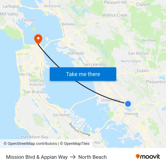 Mission Blvd & Appian Way to North Beach map