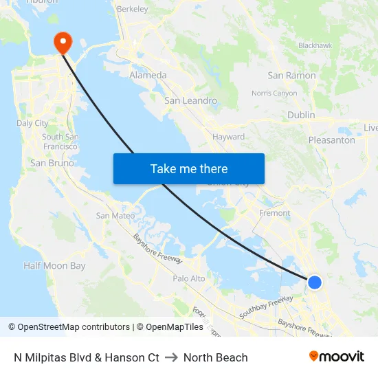 N Milpitas Blvd & Hanson Ct to North Beach map