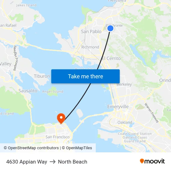 4630 Appian Way to North Beach map