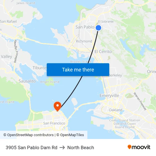 3905 San Pablo Dam Rd to North Beach map